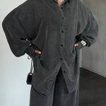 Women's Solid Color Loose Lapel Buttoned Cardigan Pants Denim Suits