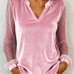 Women's V-neck Lace Patchwork Long Sleeve Velvet Top