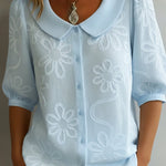 Vintage Peter Pan Collar Embroidered Floral Shirt