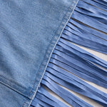 Women's Stylish Sleeveless Top Fringe Skirt Denim Suits
