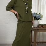 Elegant Knitted Turtleneck Sweater And Skirt Two-piece Set