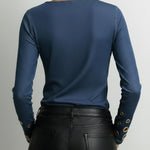 Women's Round Neck Long Sleeve Faux Denim Stretch Casual Loose Denim Top