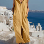 Women's Solid Color Sleeveless Casual Loose Hooded Cotton And Linen Dress