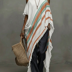 Colorful Printed Fringed Hem Top Blouse
