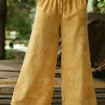 Cozy Romantic Floral Embroidery Cotton Wide-leg Pants