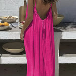 Women's Backless Casual Cotton Linen Suspender Dress