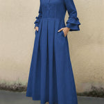 Women's Ruffled Sleeve Linen And Cotton Long Dress