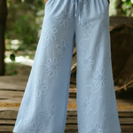 Cozy Romantic Floral Embroidery Cotton Wide-leg Pants