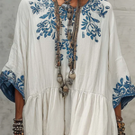 Retro Floral Print Cozy Vacation Dress