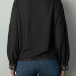 Women's Round Neck Metal Eyelet Cutout Design Casual Loose Long-sleeved Denim Top.