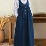 Women's Solid Color U-neck Sleeveless Casual Loose Cotton Vest Dress