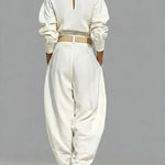 Casual Linen And Cotton Crew-neck Shirt And High-waisted Tapered Trousers Two-piece Set.