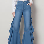 Elegant ruffled denim pants
