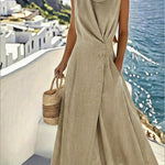 Women's Elegant Linen And Cotton Sleeveless Dress