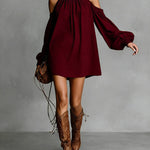 Loose-fitting Off-shoulder Long-sleeved Short Dress