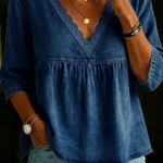 Retro Casual Lace Collar Denim Shirt Top