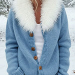 Women's Retro Fur Collar Knit Sweater Cardigan