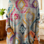 Women's Retro Pattern Art Print Casual Cotton Knitted Sweater