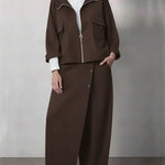 Women's Casual Zippered Cotton Jacket And Pants Two-piece Set