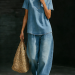 Casual Cozy Polo Collar Shirt And Jeans Denim Set