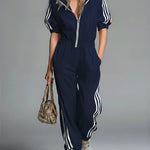 Women's Casual Patchwork Striped Cotton Hooded Jumpsuit
