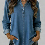 Women's Lapel Long-sleeved Loose-fitting Denim Shirt