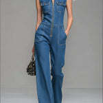 Women's Casual 100% Cotton Zip-up Denim Jumpsuit