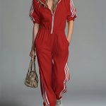 Women's Casual Patchwork Striped Cotton Hooded Jumpsuit