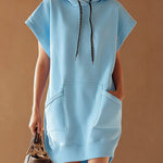 Women's Solid Color Short-sleeved Casual Loose Hooded Sweatshirt Dress