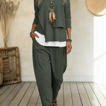 Women's Casual Asymmetrical Hem Cotton Top And Pants Two-piece Set