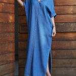 Women's V-neck 3/4 Sleeve Casual Loose Denim Dress