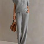 Casual Zippered Stand-collar Top And Straight-leg Pants Knitted Set