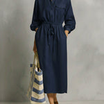 Linen And Cotton Dress With Drawstring Waist
