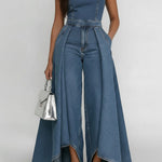 Women's Strapless Loose-fitting Wide-leg Denim Jumpsuit