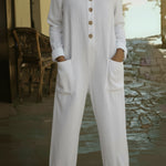 Casual Polo Collar Button-up Linen Jumpsuit