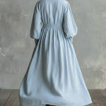 Waist-elastic Linen And Cotton Lantern-sleeved Dress