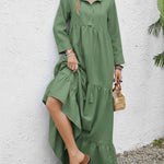 Women's Solid Color Round Neck Long Sleeve Casual Loose Cotton Linen Dress