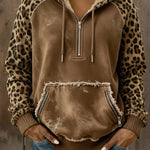 Casual Cozy Leopard Print Patchwork Sweatshirt