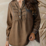 Women's V-neck Long-sleeved Casual Loose Simple Denim Top
