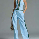Women's Collared Sleeveless Casual Loose Top And High-waisted Casual Loose Wide-leg Pants Cotton Set