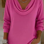 Cozy Cowl Collar Solid Color Stretch Sweater Top