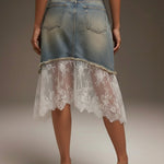 Casual Lace-paneled Denim Skirt