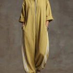 Women's Stand-collar 3/4 Sleeve Casual Loose Hooded Linen Jumpsuit