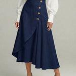 Women's Solid Color Elastic Waist Casual Loose-fitting Linen Midi Skirt.