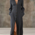 Women's Solid Color Shirt Collar Long Sleeve Casual Loose A-line Knit Dress