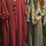 Women's Solid Color Round Neck 3/4 Sleeve Casual Loose Cotton And Linen Dress