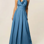 Women's Ruffled Stand Collar Sleeveless Casual Loose Denim Dress