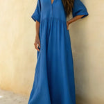 Women's Solid Color Casual V-Neck Cotton Linen Maxi Dress