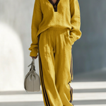 Cozy Color-blocked Linen-cotton Sweatshirt And Pants Set