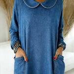 Women's Peter Pan Collar Long-sleeved Loose-fitting Casual Denim Top